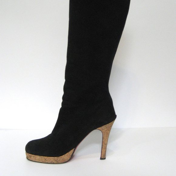 CHRISTIAN LOUBOUTIN Black Suede & Cork Boot Sz 38 - Picture 7 of 8